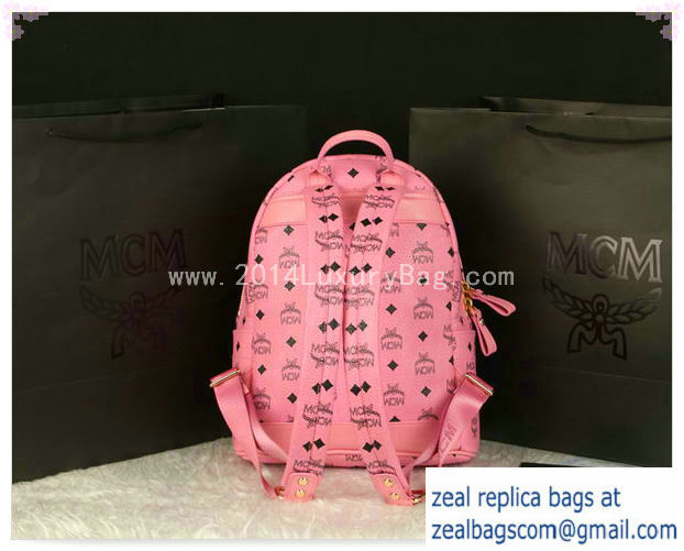 High Quality Replica MCM Stark Backpack Large in Calf Leather 8004 Pink